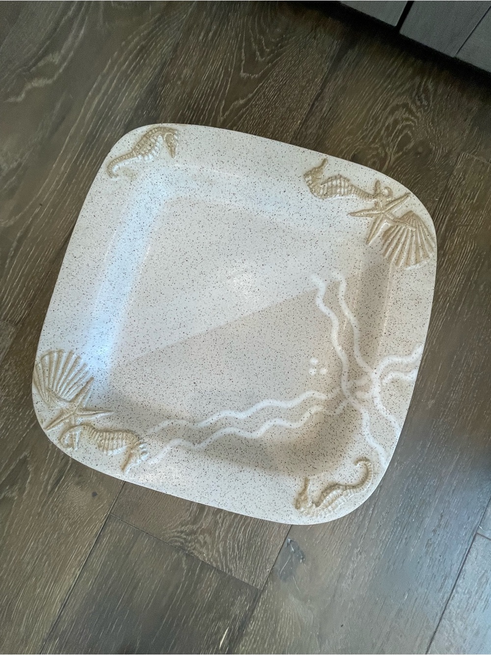 Hand Crafted Cream and Tan Seashell Square Serving Platter